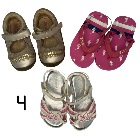 Toddler Girls Shoes Sandals Lot, Sz 4T, Size 4 Polo Flip flops, 4W Stride rite - Picture 1 of 9